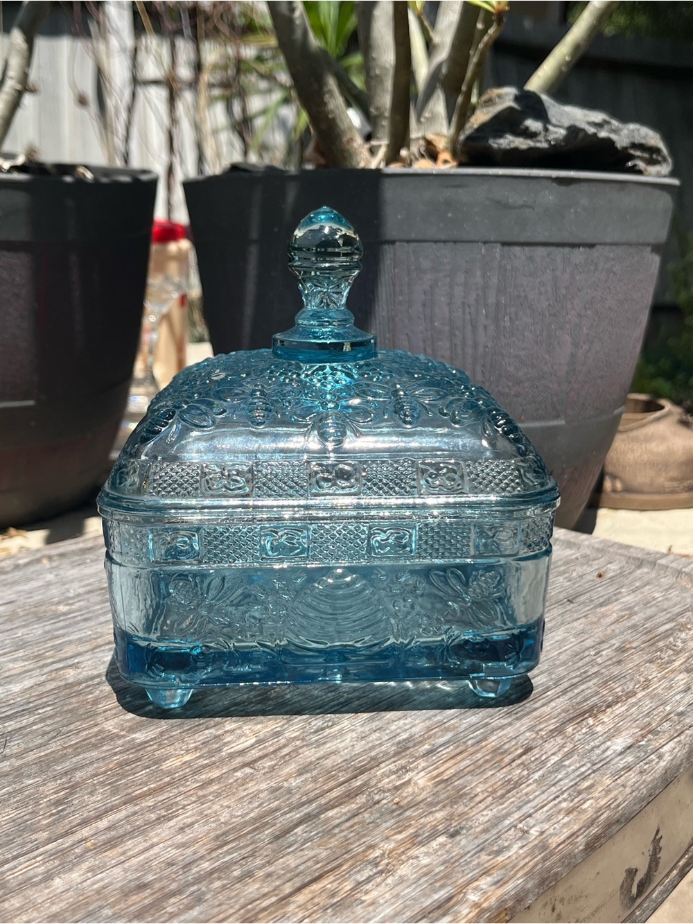 Indiana Glass Co Bee Box-Ice Blue